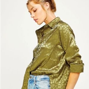 New Sexy Leopard Print Jacquard Embossed Business Button Down Blouse Tunic Top